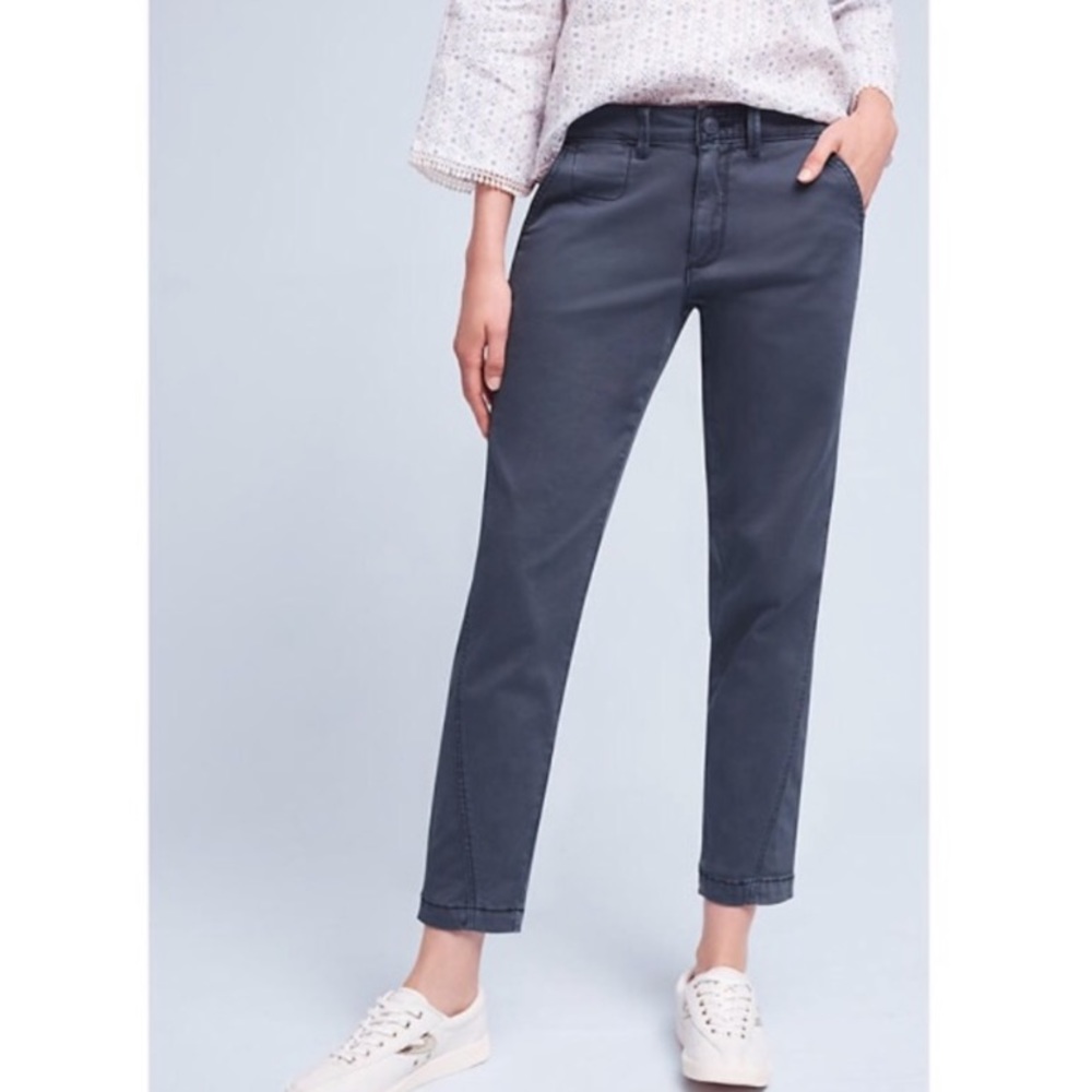Anthropologie Blue Chino Relaxed Trousers Pants